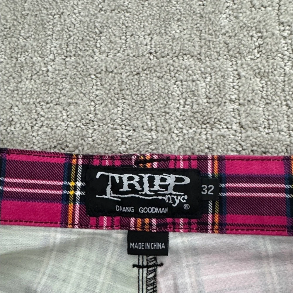 Tripp NYC pink green plaid split pants bondage suspended unisex straight leg - Picture 5 of 8